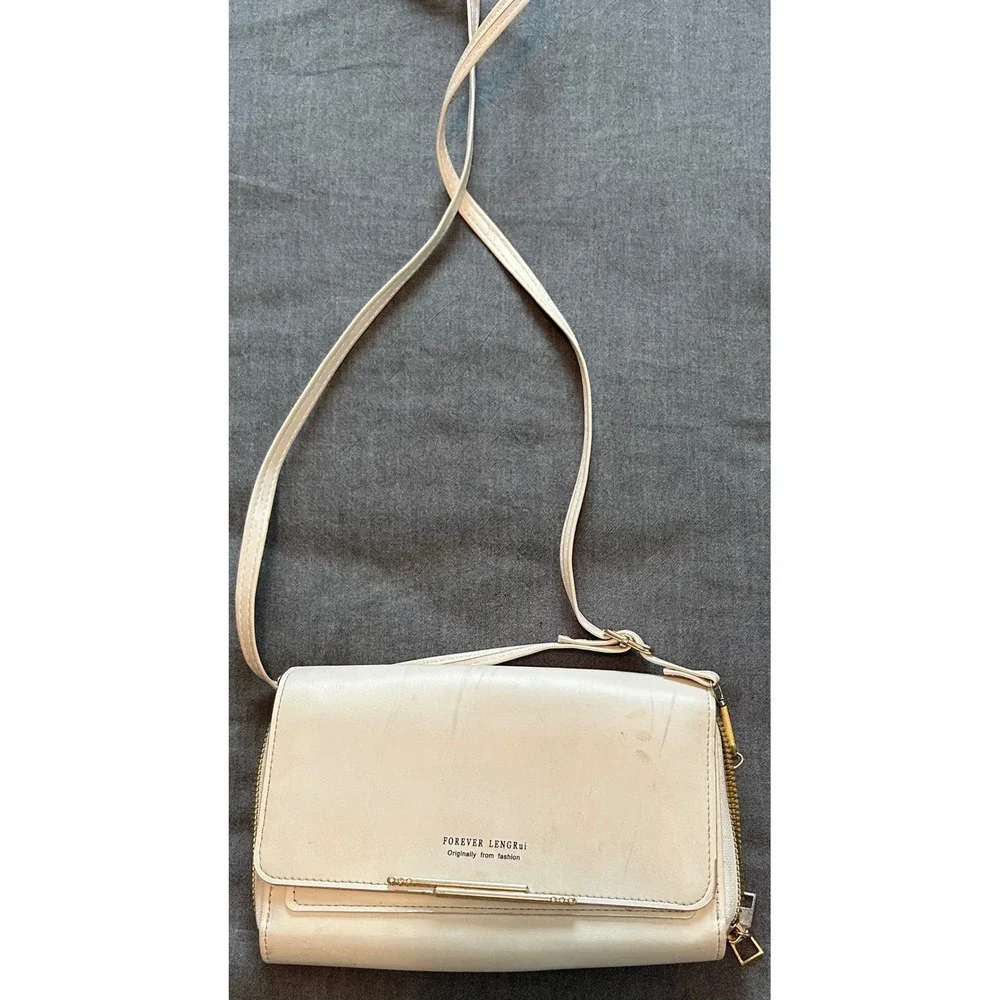 Forever LengRui Cream White Crossbody Wallet Bag Rhinestone Accents Organizer